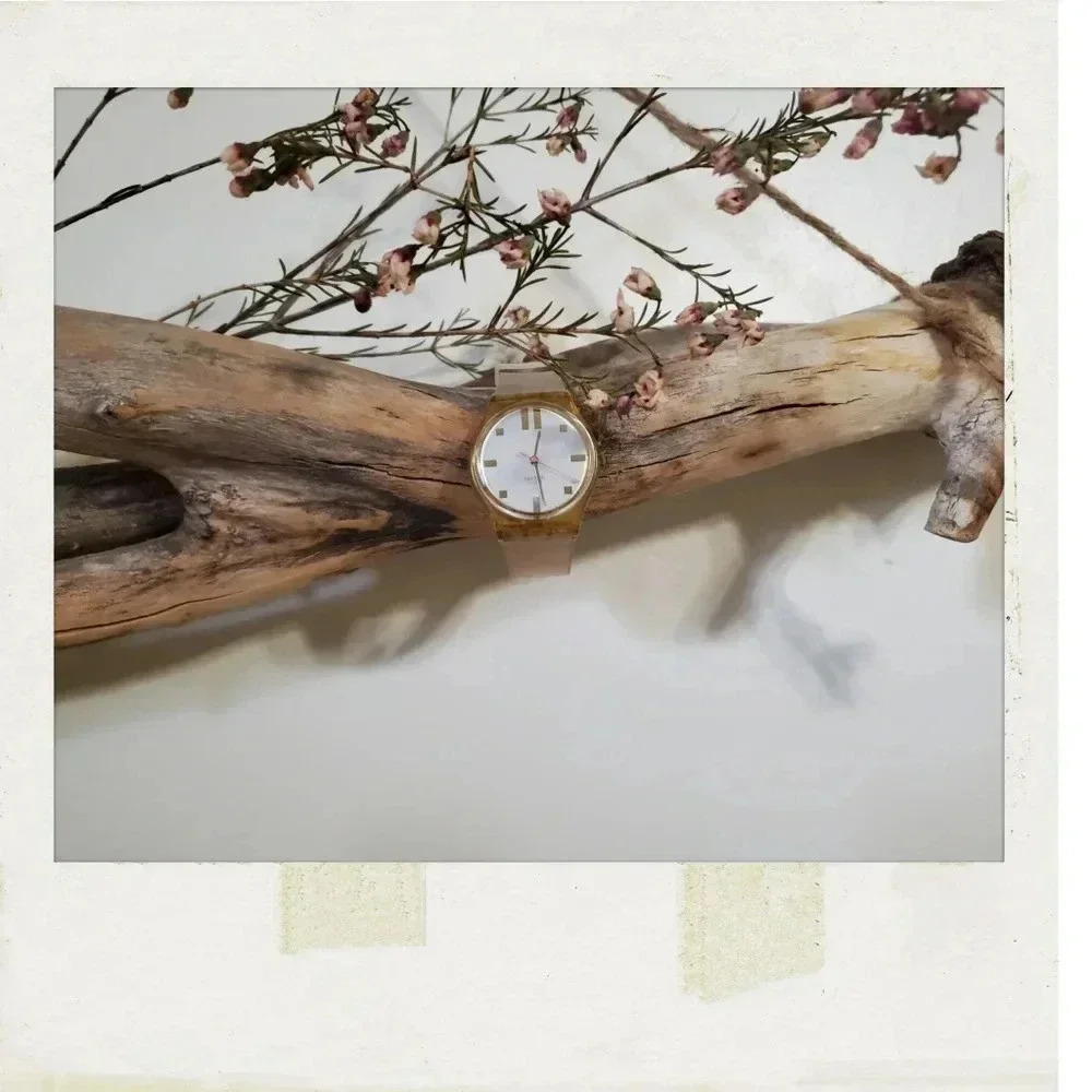 Swatch | Vintage Yellow Silver Pink Second Hand Clear Transparent Wrist Watch